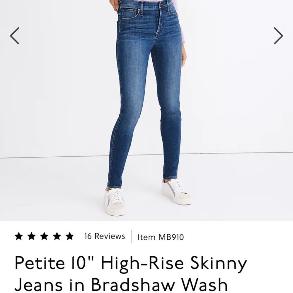 Madewell Petite 10” High Rise Skinny Jeans in Bradshaw Wash Size 27P